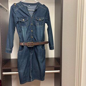 Stylish Chambray Denim Shirt Dress Size Small